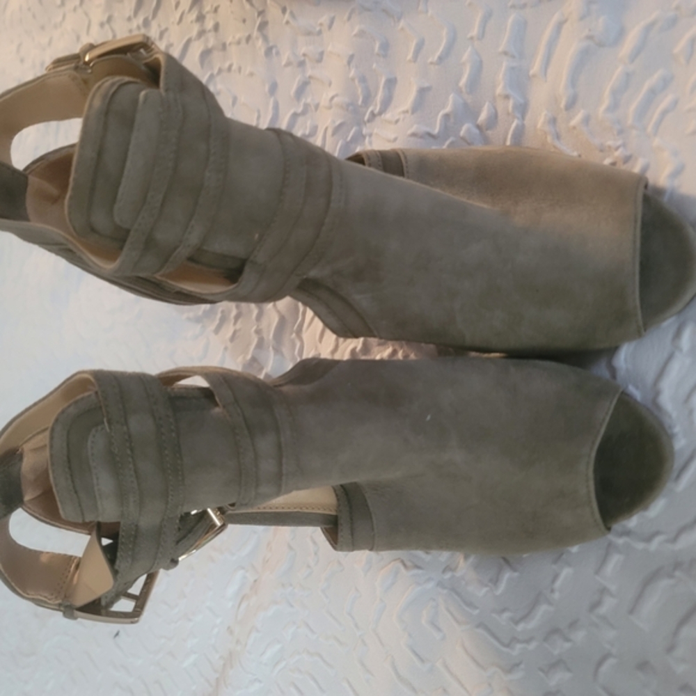 Green/sage Suede Heels with Cage Design. New. Never used. No box